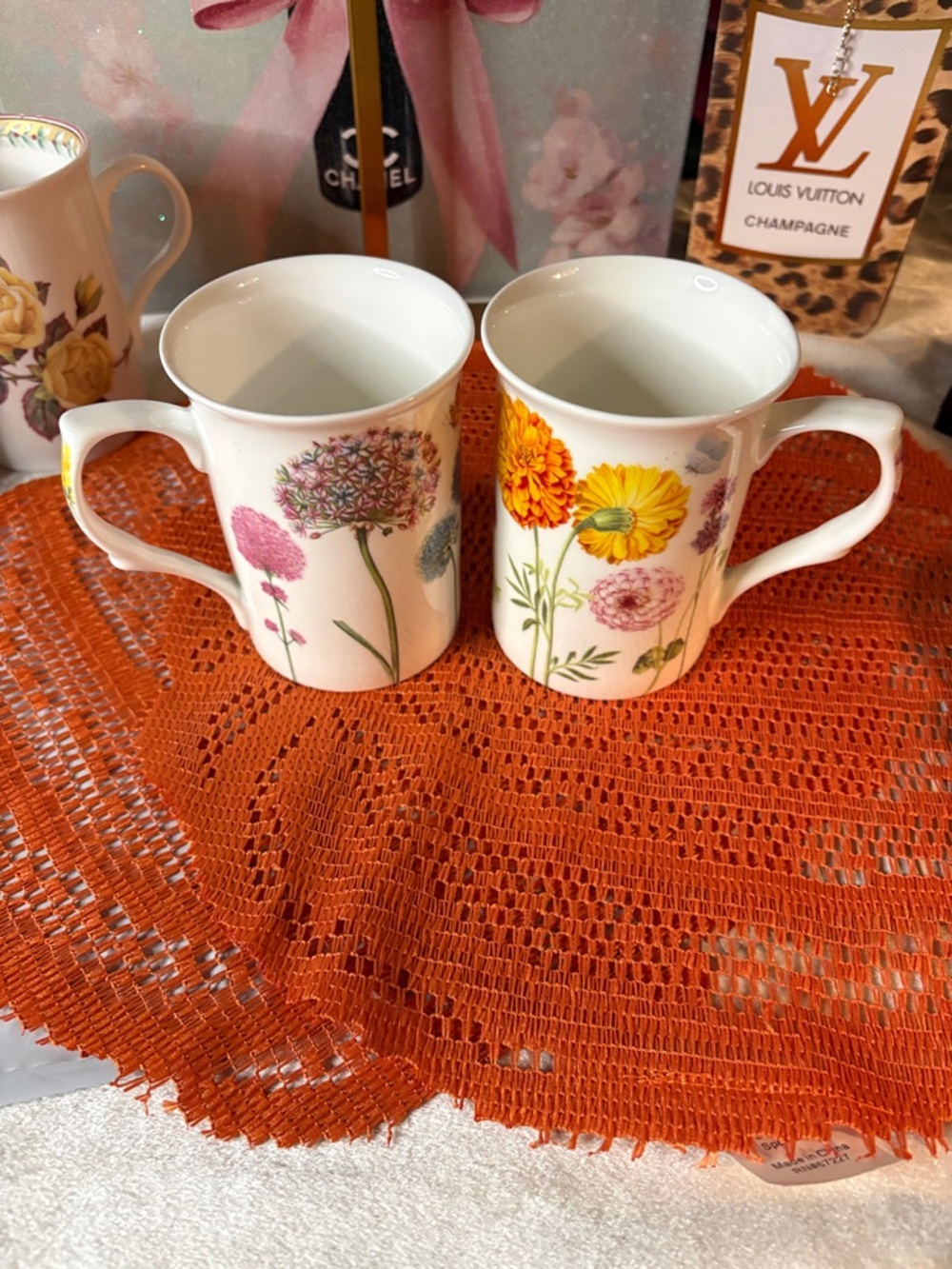 Floral Ceramic Mug - White with Yellow & Pink Blooms Gracie Bone China